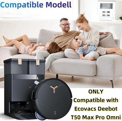 25 Pack Compatible with Ecovacs Deebot T50 Max Pro Omni,Only T50 Max Pro Omni Vacuum Cleaner Accessories Kit,2 Rubber Main Brush 6 Mop Pads 6 Side Brush 4 Hepa Filters 6 Vacuum Bags