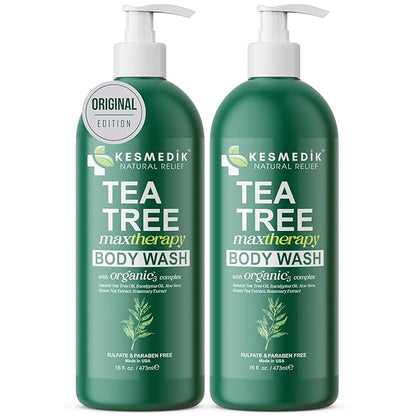 Tea Tree Body Wash MaxTherapy, Itchy Skin Relief Soap, Soothes Jock Itch, Athlete's Foot, Acne, Eczema, Psoriasis & Sensitive Skin, Intimate Wash, Men & Women, 2-Pack, Original Edition
