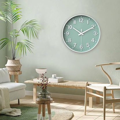 HZDHCLH Wall Clocks Battery Operated,Wall Clock Green,8 inch Wall Clock Silent Non Ticking Modern 3D Numbers for Kitchen Bedroom Living Room Office Classroom Decor