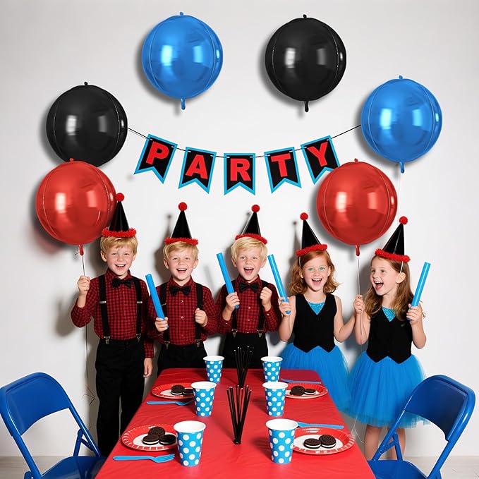 Red Blue Black Round Foil Balloons 9 pcs,Metallic Giant 4D Round Balloons 22 Inch for Birthday Baby Shower Kids Boys Party Decorations