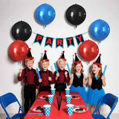 Red Blue Black Round Foil Balloons 9 pcs,Metallic Giant 4D Round Balloons 22 Inch for Birthday Baby Shower Kids Boys Party Decorations