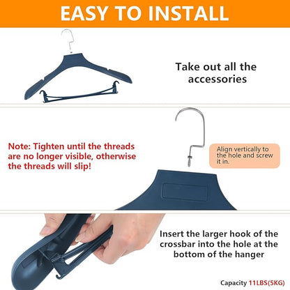 DEDU Plastic Extra Wide Shoulder Suit Hangers for Men 15 Pack Width 17.7", Blue Sweater Hangers no Shoulder Bump Non Slip for Thick Sweaters, Clothes Hangers with Pants Bar & Metal Hook