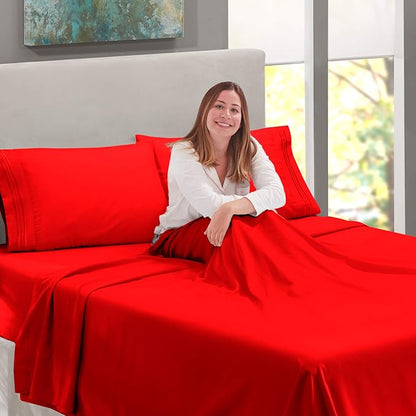 Nestl King Sheet Set - Luxury 1800 Ultra-Soft Microfiber King Bed Sheets - Double Brushed - Deep Pockets - Easy Fit - 4 Piece Set - Bedding Sheets & Pillowcases (King, Red)