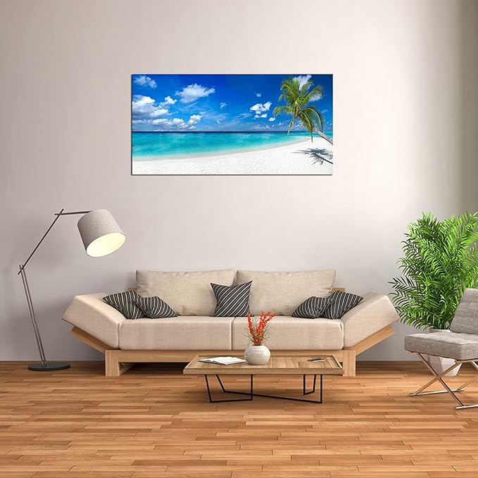 XXMWallArt FC2475 Seascape Canvas Art - Tropical Paradise Beach With White Sand and Coco Palms - Summer Beach Nature Pictures for Living Room, Bedroom, Home and Office Wall Decor