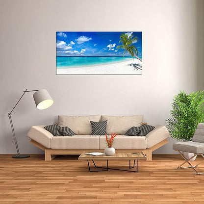 XXMWallArt FC2450 Seascape Wall Art Tropical Paradise Beach With White Sand and Coco Palms Canvas Wall Art Summer Beach Nature Pictures for Living Room Bedroom Home and Office Wall Decor