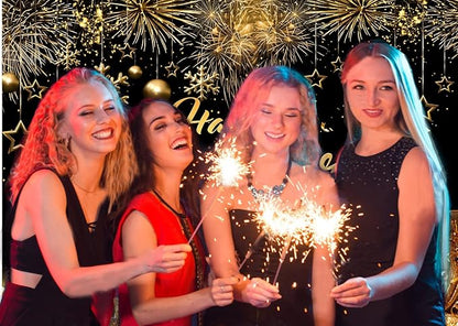 CYLYH 7x5FT New Year Backdrop 2026 Happy New Year Background Golden Particles Bokeh Backdrop Black and Gold Photography