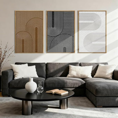BINCUE Abstract Neutral Canvas Paintings Modern Artwork for Walls Framed for Bedroom Living Room Hallway 16x24 Inch Set of 3