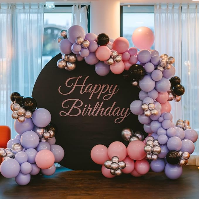 Purple Pink Balloons, 12 Inch Metallic Silver Purple Pink Black Balloons, Pastel Pink Purple Latex Helium Balloon for Girls Women Wedding Bride Shower Baby Shower Birthday Party Decorations