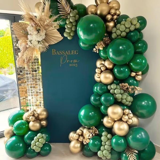 Green and Gold Balloons, 60Pcs Dark Green Gold Balloons, 12 Inch Metallic Gold Latex Balloons Green Gold Confetti Balloons Helium for Birthday Safari Jungle Baby Shower Anniversary Party Decoration
