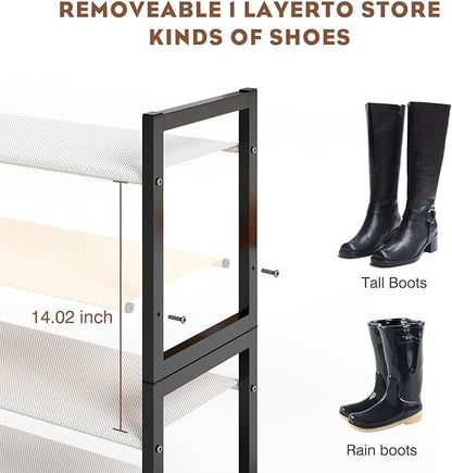 Shoe Rack for Closet & Entryway, Stackable 4-Tier Shoe Organizer, Welded Metal Frame, Semi-Assembled Fast Setup, 11.8" Deep Non-Woven Shelves, Space-Saving Shoe Storage, Black