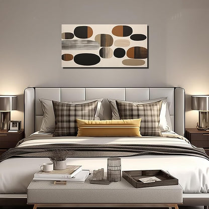 Prepeyssee Large Brown Abstract Wall Art for Living Room Geometry Black Boho Artwork for Bedroom Office Kitchen Modern Canvas Prints 20"x40"