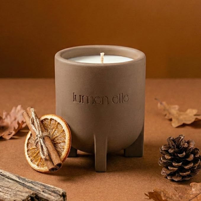 Lumenelle Essence Collection Scented Candle | 7.8oz Stoneware Jar, Soy Wax Blend & Cotton Wick | Long-Lasting 35-Hour Burn | Perfect Fall & Winter Candle for Home (Spiced Amber)
