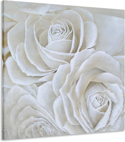 Yihui Arts White Flower Canvas Wall Art with Textured - Square Artwork for Bedroom Over Bed Decor