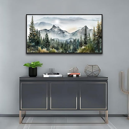Wapluam Abstract Mountain Landscape Canvas Wall Art - Black Framed for Living Room, Bedroom - Large Modern Home Decor - Office Decoration Pictures Ready to Hang - 24x48 Artwork