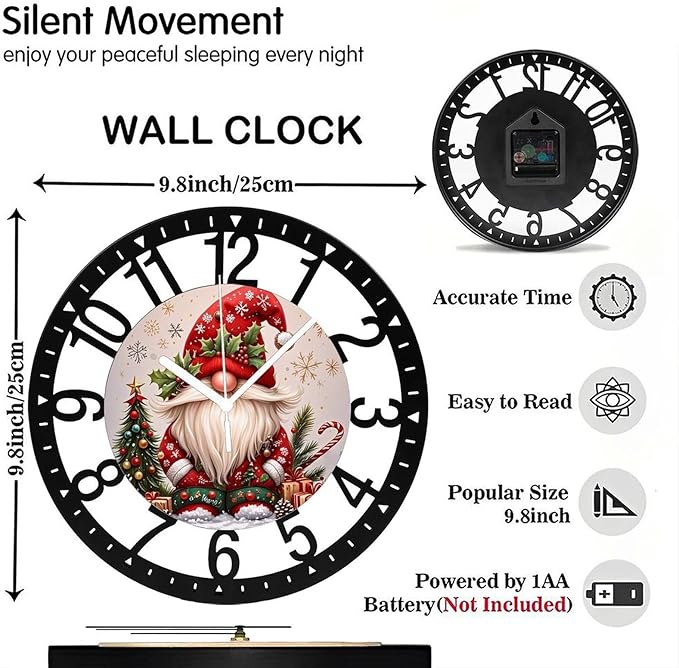 Wall Clock 10 Inch Silent Non-Ticking Modern Clocks Battery Operated - Analog Small Classic for Office, Home, Living Room,Bathroom, Kitchen, Bedroom, School,Snowman Clock