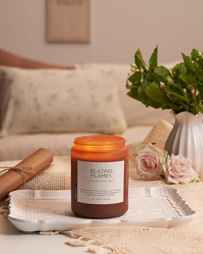 M&SENSE Blazing Flames Winter Scented Candles, Soy Wax 19.4oz 110 Hours Long Lasting Clean Burn, Warm Woods Aromatherapy Candles for Relaxation Large Candle Birthday Holiday Gifts for Men Women