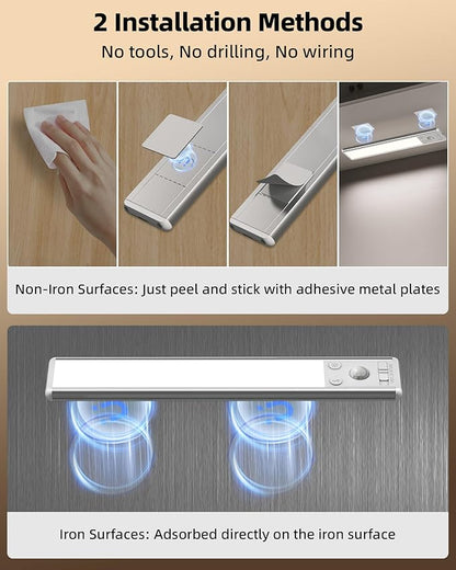 EZVALO Under Cabinet Lighting, 2400mAh Rechargeable Motion Sensor Light Indoor, 3 Color Temps, 5-Level Dimmable Magnetic Wireless Closet Lights for Kitchen, Pantry, Stairs (2 Pack)