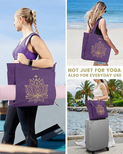 Gonex Yoga Mat Bag, Large Tote Bag with Multi Pockets for Women Men, Canvas Mat Carrier, Full Zipper Easy Access for Pilates Gym Travel