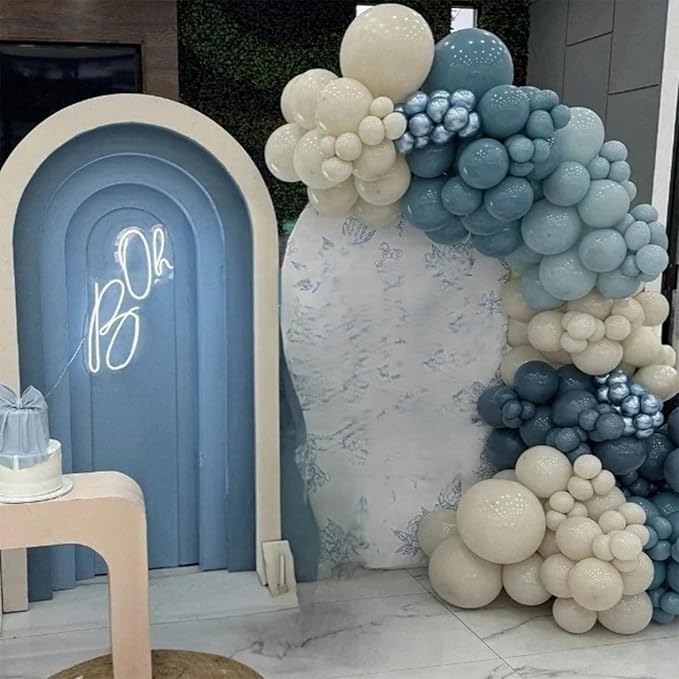 Dusty Blue Balloons, 12 Inch Slate Baby Blue and Sand White Balloons for Boys Baby Shower Bridal Shower Engagement Wedding Birthday Party Decorations
