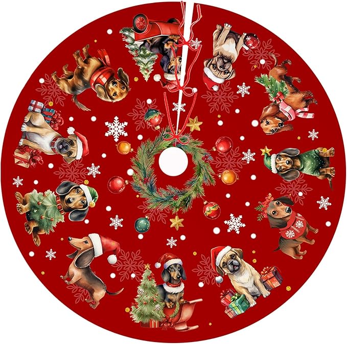 Red Christmas Tree Skirt Dog Theme Christmas Decorations Dog Mom Dad Xmas House Decor Holiday Party Xmas Tree Skirt 36 inches
