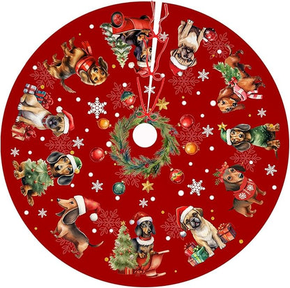 Red Christmas Tree Skirt Dog Theme Christmas Decorations Dog Mom Dad Xmas House Decor Holiday Party Xmas Tree Skirt 36 inches