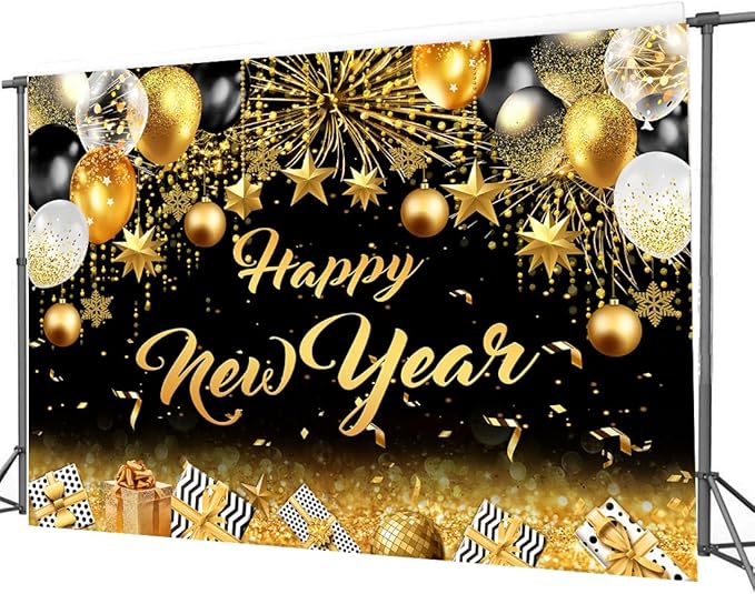 Dudaacvt 8x6ft Happy New Year Party Backdrop, Happy New Year Banner for 2026 Party Decoration, 2026 Family Holiday Fireworks Photo Booth Backdrop Background Banner