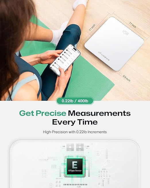 UREVO Smart Scale for Body Weight & BMI Tracking Sync with App, Digital Bathroom Scale with LED Display, Highly Accurate Weight Scale, 400 lb/180 kg, lb/kg Units, Batteries Included, White