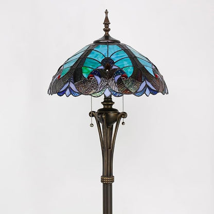 Tiffany Floor Lamp Green Liaison Stained Glass Standing Reading Light 16X16X70 Inches Antique Pole Corner Lamp Decor Bedroom Office Living Room
