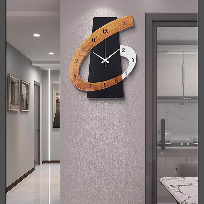 Modern Large Decorative Wall Clock，17 inch Black Silent Non-Ticking Nordic Metal Wall Clocks for Living Room Home Kitchen Bedroom Cafes Office Staircase，Arabic Numerals Quartz Clock(35x44cm)