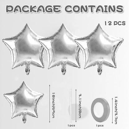Silver Star Balloons Graduation Foil Balloons Mylar Balloon For Helium Metallic 12pcs 18 Inch Class of 2025 Silver Birthday Decorations Room Decor Party Decorations Baby Shower Anniversary Wedding