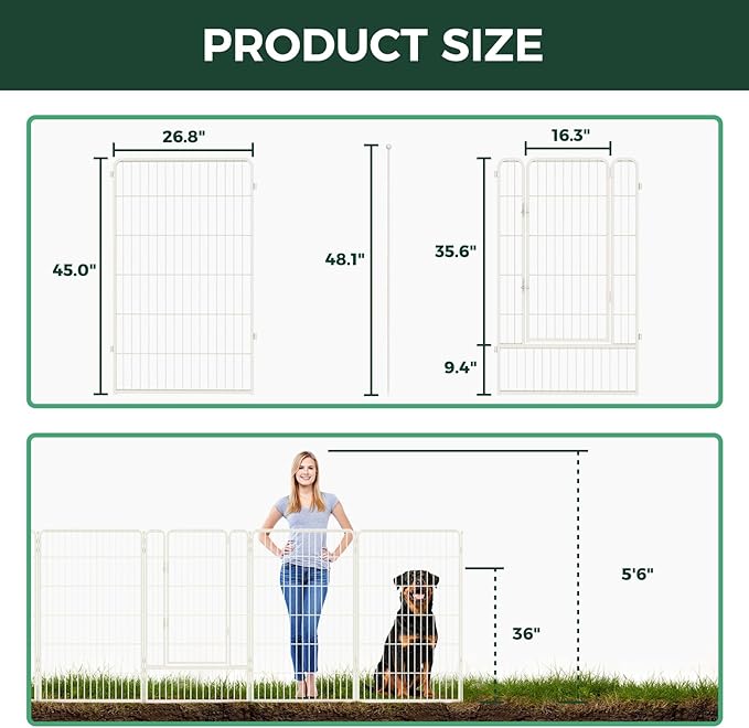 FXW Garden Fence Outdoor for The Yard – 45in(H) x 109.4ft(L) Heavy Duty Metal Animal Barrier for Dog and Rabbit, Decorative Dog Fence, 48 Panels, White