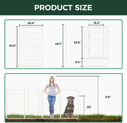 FXW Garden Fence Outdoor for The Yard – 45in(H) x 54.7ft(L) Heavy Duty Metal Animal Barrier for Dog and Rabbit, Decorative Dog Fence, 24 Panels, White