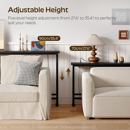 78.7" Console Table with Adjustable Height (27.6"-35.4") and Power Outlet, Skinny Behind Couch Table, Narrow Long Sofa Table for Living Room, Hallway, Entryway, Black CT09UBB