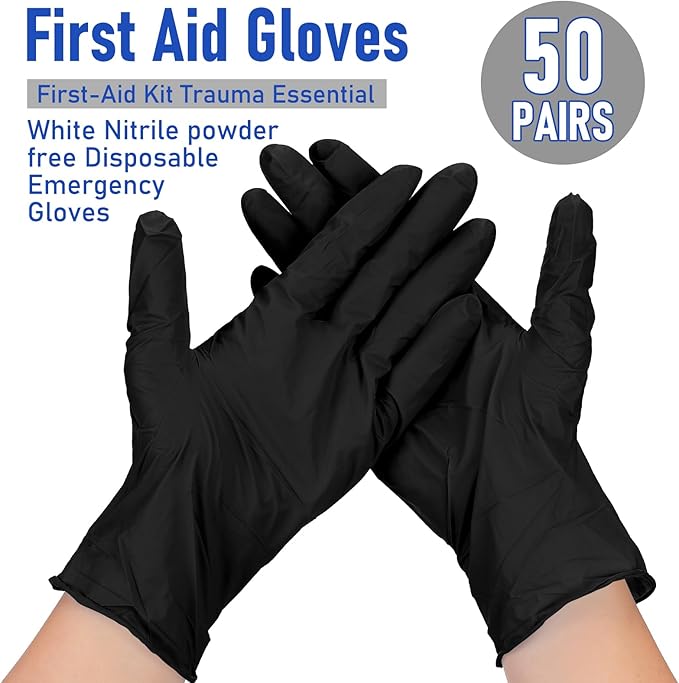50 Pairs Disposable Emergency Glove Individually Packaged Travel Gloves Travel Trauma Essential Nitrile Glove (Black)