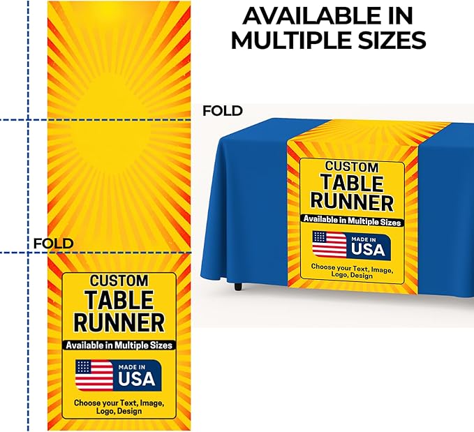 DreamController Custom Table Runner 12"x72" to 36"x72" with Business Logo, Image or Text | Personalized Table Runner for Trade Shows, Events, Birthday, Wedding | Made in USA | Fast delivery | HD Print