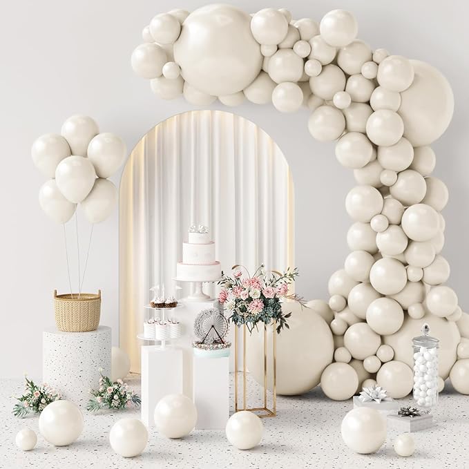 154pcs Ivory White Balloons White Sand White Cream Beige Balloon for Balloons arch Different Sizes 5/10/12/18 Inch Garland Kit for Wedding Birthday Party Supplies Bridal Shower Decorations