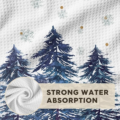 Artoid Mode Blue Xmas Tree Pinecone Christmas Bar Kitchen Towels, 12x24 Inch Quick Dry Microfiber Cloth Dish Towels for Kitchen Drying Set of 4