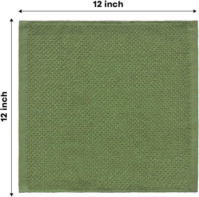 Artoid Mode Ring Spun Cotton Green Dishcloth Kitchen Towels, 12x12 Inch Ultra Soft Absorbent Quick Drying Household Cleaning Kitchen Rags Set of 4