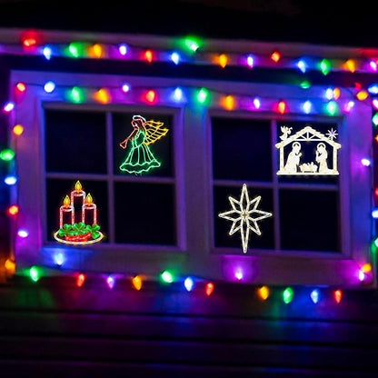 Christmas Decorations -16" Christmas Window Silhouette Lights - 4 Pack Colour Lighted Angel & Nativity & Bethlehem Star & Candle for Holiday Indoor and Outdoor Wall Door Window Decorate