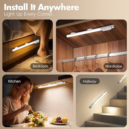 Under Cabinet Lighting Wireless, 12" Rechargeable Motion Sensor Light Indoor, 180° Rotatable Closet Light & 3 Color & Stepless Dimmable, Magnetic Under Counter Lights for Kitchen Pantry Stairs(2 Pack)