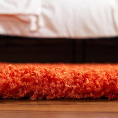 Unique Loom Solid Shag Collection Area Rug (8' x 10' Oval, Tiger Orange)