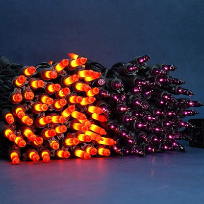 200 Count Orange & Purple Christmas Lights, Pack of 2 Strands 100 Count 33 ft Black Wire UL Listed Halloween String Light (Orange & Purple)