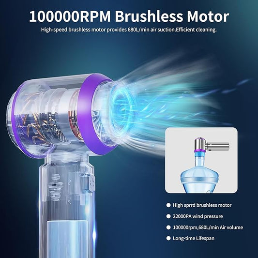Handheld Vacuum Cordless, Car Vacuum Portable Cordless 22000PA High Power 4-in-1 Air Blower Gun Air Duster & Air Blower with Brushless Motor 3-Speed Adjustable for Home, Pet, Office