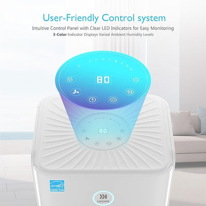 Ukoke 32 Pint Dehumidifier for 1750 Sq. Ft – Energy Star Most Efficient, Auto Drain, 3 Smart Modes, Quiet Operation, Portable Moisture Remover for Medium Rooms, Basements, Bedrooms, RVs