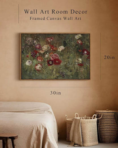 InSimSea Framed Canvas Wall Art Vintage Decor, Flowers Large Wall Art Prints, Flowers Art Modern Farmhouse Decor, Botanical Painting for Office, Bedroom Bathroom Home Decor, 20"x30"