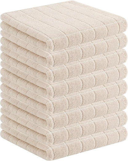 Homaxy 100% Cotton Terry Kitchen Towels(Beige, 13 x 28 inches), Checkered Designed, Soft and Super Absorbent Dish Towels, 8 Pack