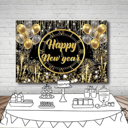 MEHOFOND Happy New Year Backdrop Hello 2026 NYE Cheers Party Decorations Gold Black Photography Background Kiss Me at Midnight New Year's Eve Festival Party Supplies Photobooth Banner 7x5ft