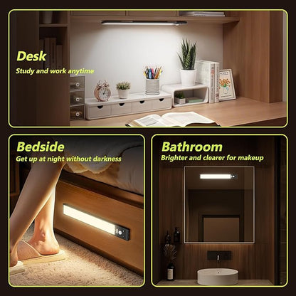 6 Pack 10" Under Cabinet Lights with Digital Display,52 LED Rechargeable Motion Sensor Light Indoor,3 Color Temperatures, Magnetic Dimmable Closet Lights, Under Counter Light for Kitchen