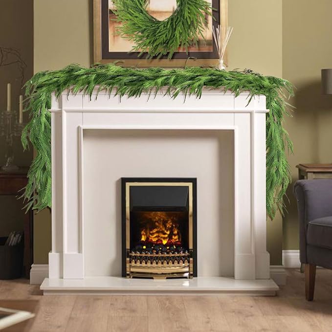 Christmas Norfolk Pine Garland, Christmas Garland Decorations, Real Touch Green Pine Garland Artificial Pines Greenery Garlands for Indoor, Outdoor, Mantle, Wall, Table Decor (6 FT)