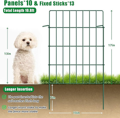 10 Pack Garden Fence Animal Barrier Fencing 1.44 inch Spacing Total 10.8ft (L) x 24in High Rustproof Metal Wire Yard Blocker Rabbit Dog Border for Outdoor Flower Bed Decor Green